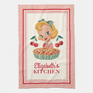 Linge De Cuisine Fille Rétro Vintage à carreaux rouges Cerise