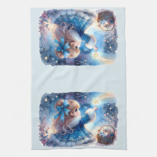 Linge De Cuisine Fille rêveuse contemplant les étoiles à l'aquarell