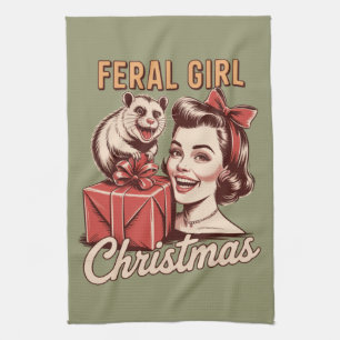 Linge De Cuisine Fille Sauvage Noël Opossum Xmas Rétro Branché