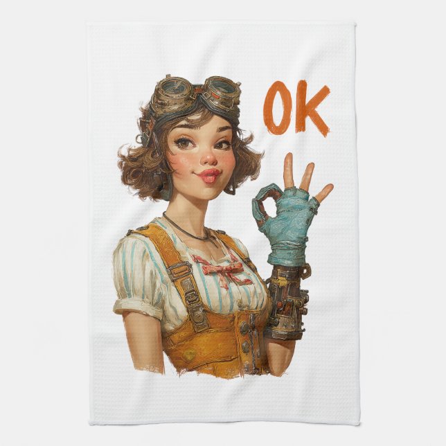 Linge De Cuisine Fille Steampunk geste OK confiant (Vertical)