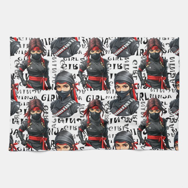 Linge De Cuisine Filles Ninja Anime avec motif de texte Design (Horizontal)