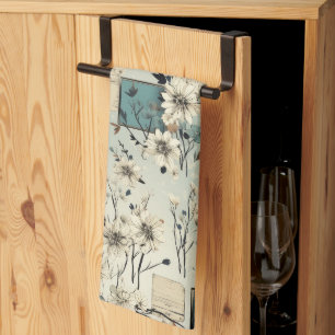 Linge De Cuisine Film Bleu Rétro Fleur Blanche Éphémère