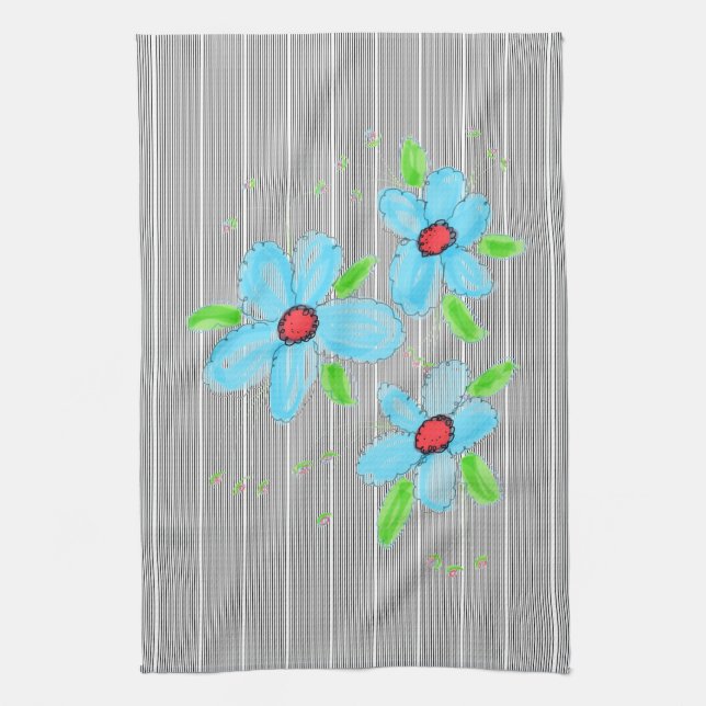Linge De Cuisine Fils Bleus Avec Blancs Noirs Et Blancs (Vertical)