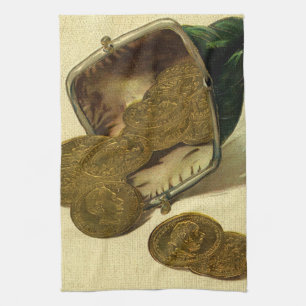 Linge De Cuisine Finance d'entreprise vintage, pièce d'or dans un p