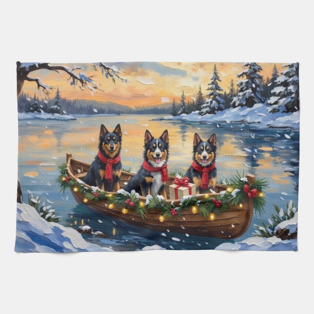 Linge De Cuisine Finnish Lapphund Christmas Boat Holiday (Horizontal)