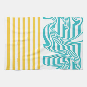 Linge De Cuisine Fissures et torsades en Turquoise et Jaune