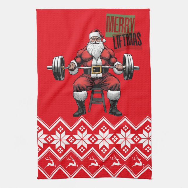 Linge De Cuisine Fitness amusant Noël Vies Barbell Père Noël Salle  (Vertical)