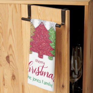 Linge De Cuisine Flacon de neige de l'arbre de Noël rouge étincelan