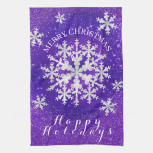 Linge De Cuisine Flacons de neige violet blanc