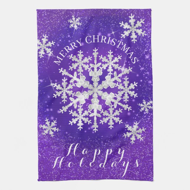 Linge De Cuisine Flacons de neige violet blanc (Vertical)
