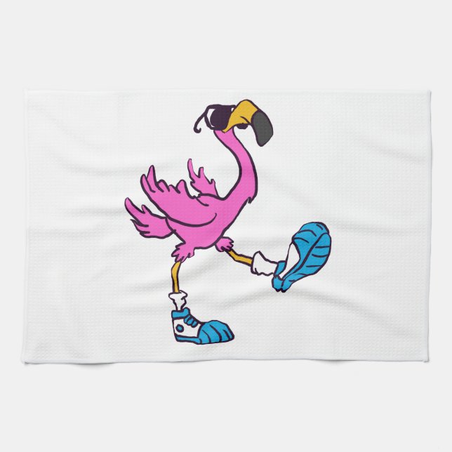 Linge De Cuisine Flamant rose amusant avec des lunettes de soleil|  (Horizontal)