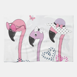 Linge De Cuisine Flamant rose d'été : Illustration Vintage de plage