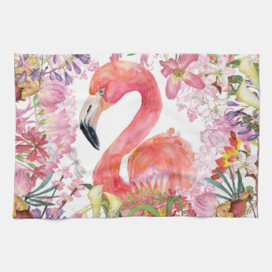 Linge De Cuisine Flamant rose en Jungle Fleur - Motif d'été
