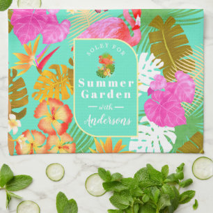 Linge De Cuisine Flamant rose Garden Turquoise