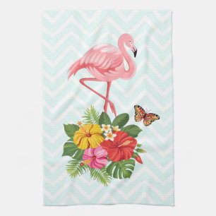 Linge De Cuisine Flamant rose & Hibiscus tropical Fantaisie