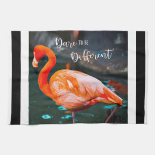 Linge De Cuisine Flamant rose moderne noir blanc rayures Script Cit