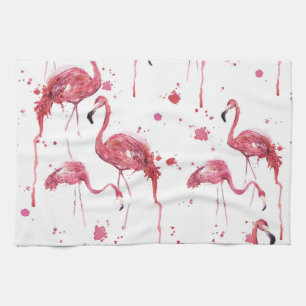 Linge De Cuisine Flamant rose motif aquarelle, design dynamique.