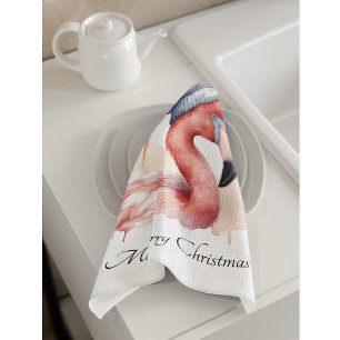 Linge De Cuisine Flamant rose père Noël Snowbird, personnalisé