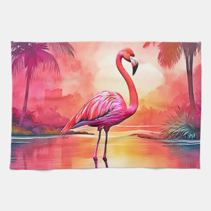 Linge De Cuisine Flamant rose tropicale dynamique