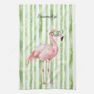 Linge De Cuisine Flamant Rose Vert  
