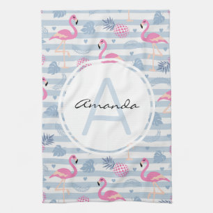 Linge De Cuisine Flamant rose Whimsical et ananas Motif Monogramme