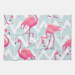Linge De Cuisine Flamants roses gris clair : Vintage tropical.