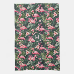 Linge De Cuisine Flamants roses rose monogramme sur mesure Motif tr