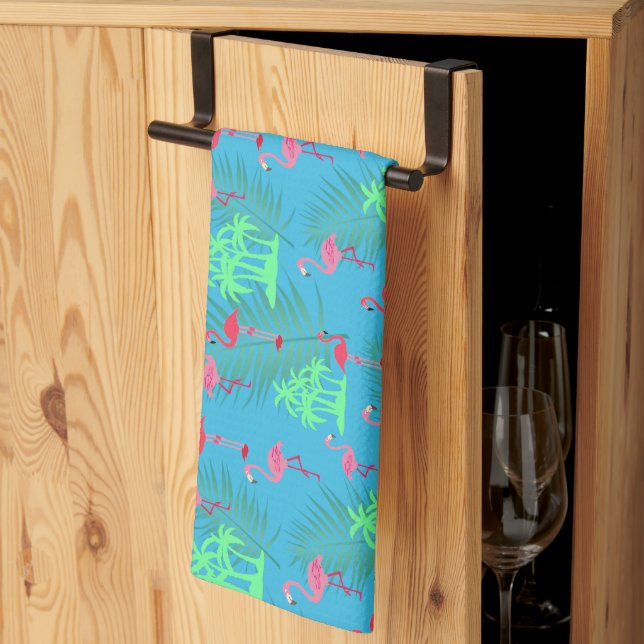Linge De Cuisine Flamants roses roses et palmiers (Pliage en tiers)