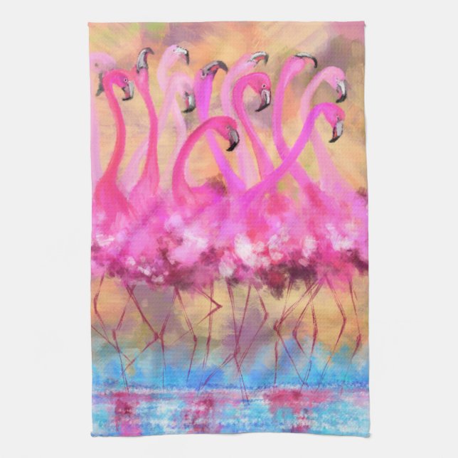 Linge De Cuisine Flamants roses roses Love Dance - Peinture d'art o (Vertical)