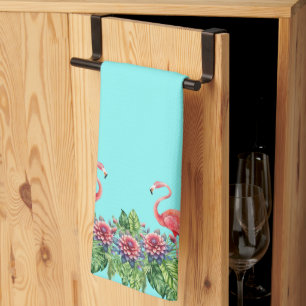 Linge De Cuisine Flamants roses roses tropicaux mignons sur Arrière