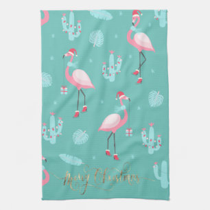 Linge De Cuisine Flamingos Chapeau de Père Noël Cadeaux Flocons de
