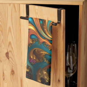 Linge De Cuisine Flammes Abstraites or Turquoise orange,