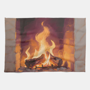 Linge De Cuisine Flammes de cheminée cosy