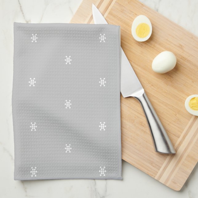 Linge De Cuisine Flammes de neige blanc gris clair motif Noël (Quart Plié)