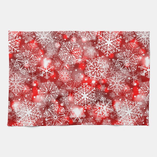Linge De Cuisine Flammes de neige sur rouge (Horizontal)