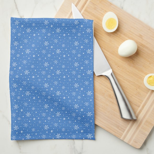 Linge De Cuisine Flammes de neige Whimsical Bleu d'hiver à main (Quart Plié)