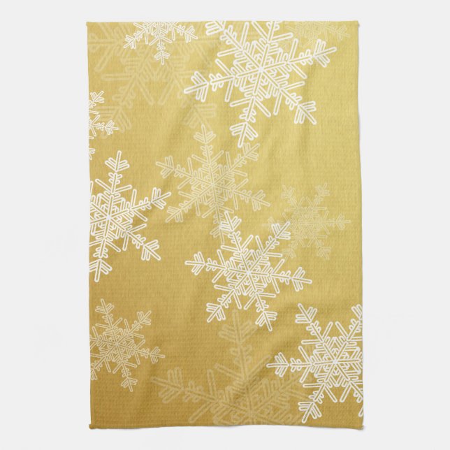 Linge De Cuisine Flammes de Noël dorées et blanches (Vertical)