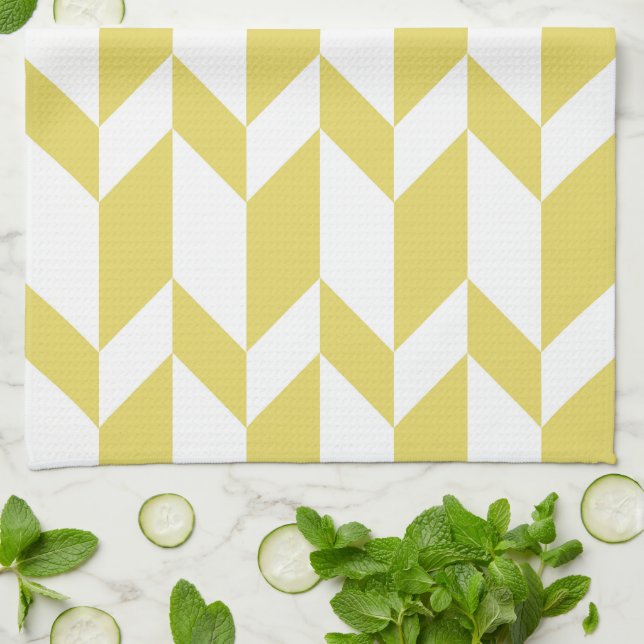 Linge De Cuisine Flèche à deux tons en gras Chevron rayé jaune blan (Plié)