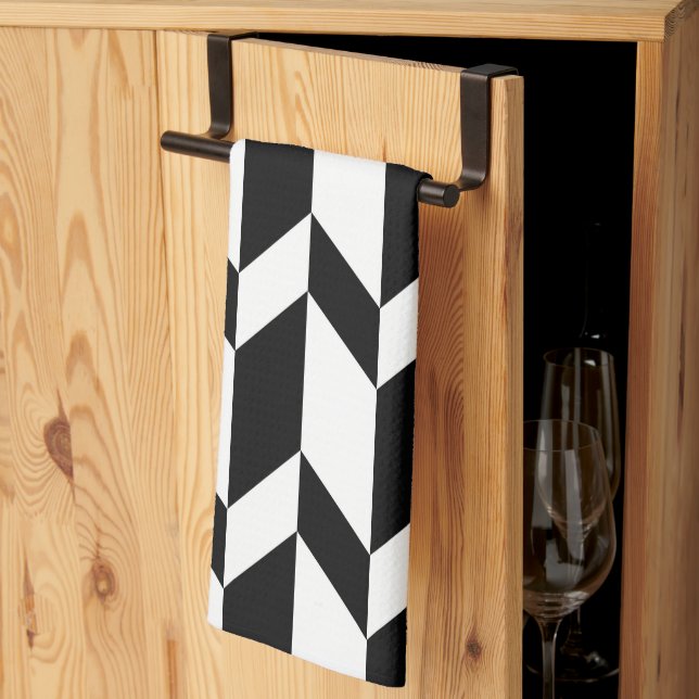 Linge De Cuisine Flèche Chevron Gras Deux Tons Bleu Noir & Blanc (Pliage en tiers)