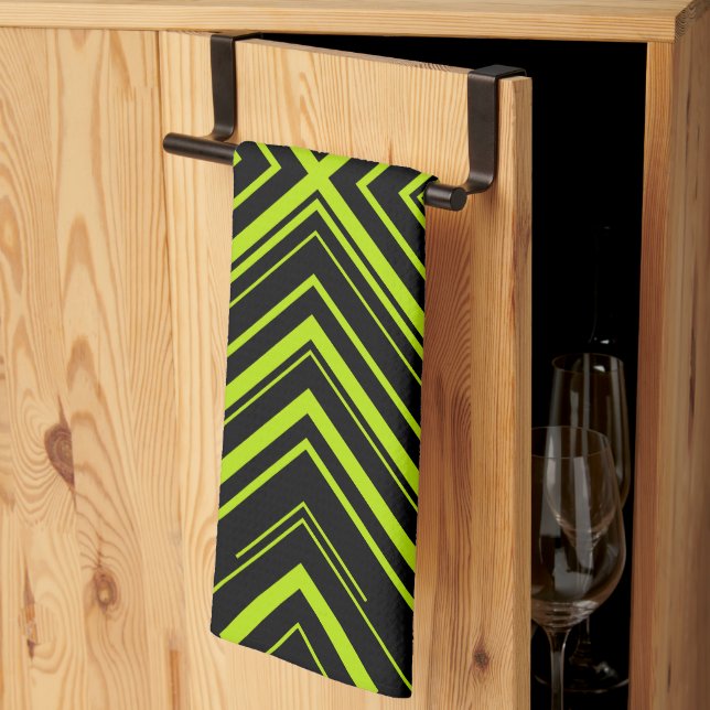 Linge De Cuisine Flèches en Lime vert et noir (Pliage en tiers)