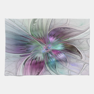 Linge De Cuisine Fleur Abstraite colorée Art moderne floral fractal