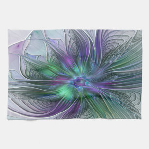 Linge De Cuisine Fleur Abstraite Moderne Art Fractal Vert Violet