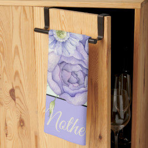 Linge De Cuisine Fleur aquarelle violette personnalisable