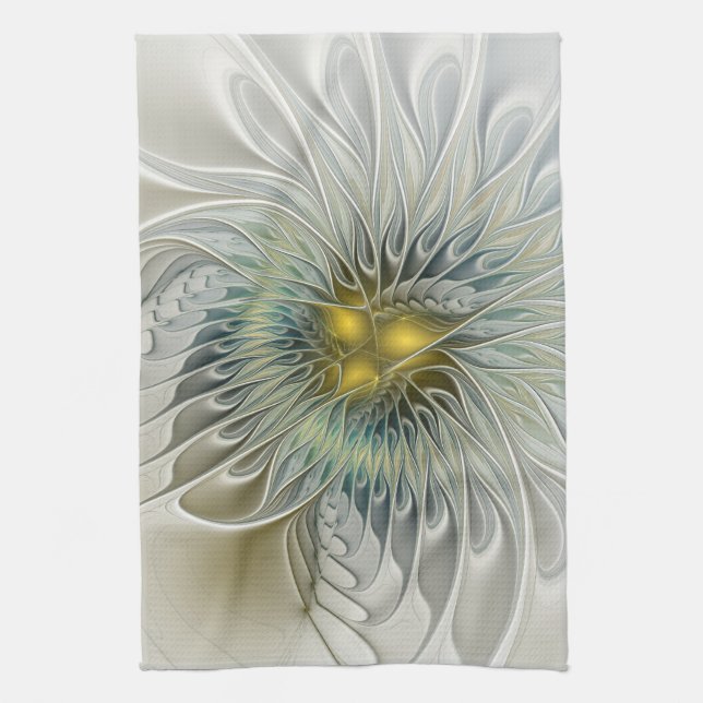 Linge De Cuisine Fleur argentée dorée Fantastique Art fractal abstr (Vertical)