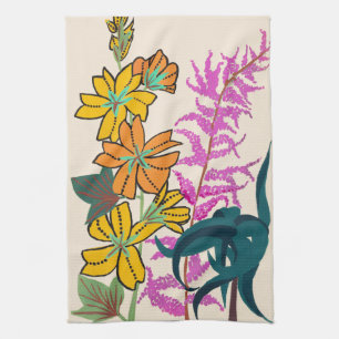 Linge De Cuisine Fleur Art Déco vibrante magenta et orange