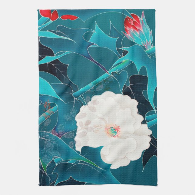 Linge De Cuisine Fleur blanche et rouge, design japonais (Vertical)