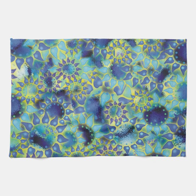 Linge De Cuisine Fleur Bleu Pétonné Fleurs (Horizontal)