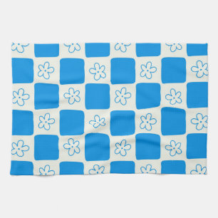 Linge De Cuisine Fleur bleue Preppy À damiers Motif