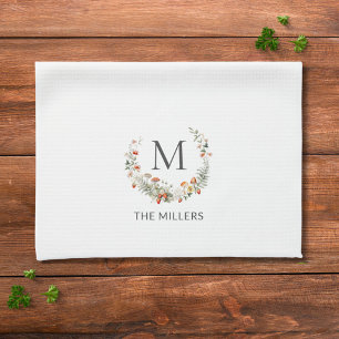 Linge De Cuisine Fleur botanique aquarelle fantaisiste Monogramme 