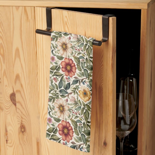 Linge De Cuisine Fleur botanique orange doré et brûlé (Pliage en tiers)